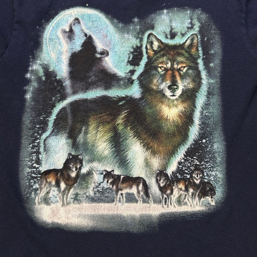 Delta Wolf Graphic T-Shirt‎ Mens M Navy Blue Trimmed Raw Hem Cropped Nature - Picture 3 of 10